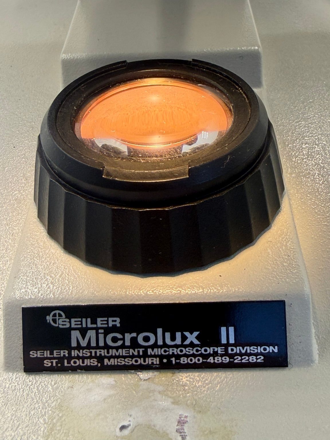 Seiler Microlux II microscope illuminated light source and model label