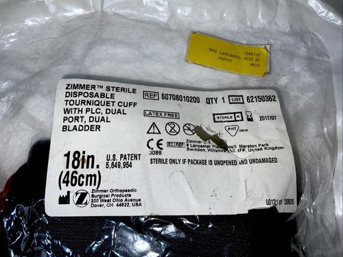 Zimmer Tourniquet Cuff 18" DUAL-PORT, DUAL-BLADDER w/PLC Connector, 60708010200