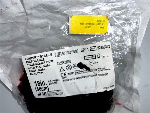 Zimmer Tourniquet Cuff 18" DUAL-PORT, DUAL-BLADDER w/PLC Connector, 60708010200