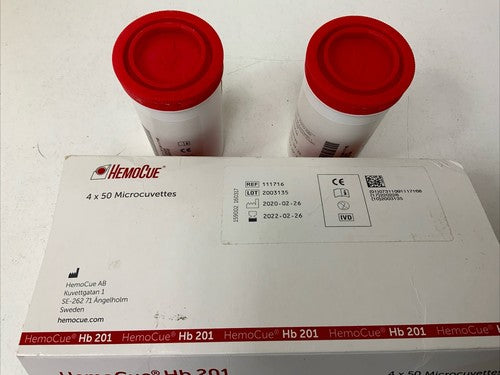 2 x HemoCue Hemoglobin Hb 201 Microcuvettes (50/Bottle) expired