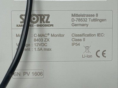 Karl Storz 8403ZX C-MAC Video Laryngoscope Monitor Unit – Tested & Working