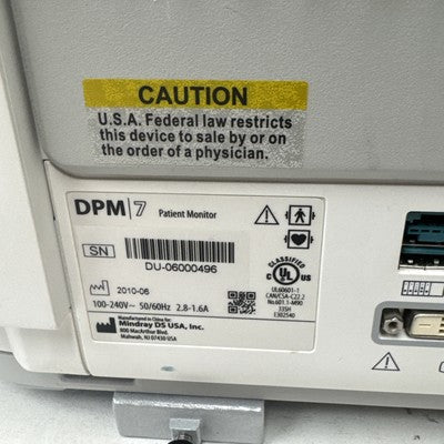 Mindray DPM7 Patient Monitor / With module 2010 Screen Not Turning On