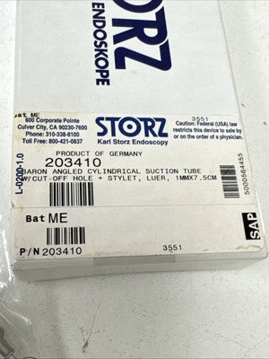 Storz 203410 Baron angled Cylindrical Suction Tube Cut Off Hole Stylet 1mmmx7.5c