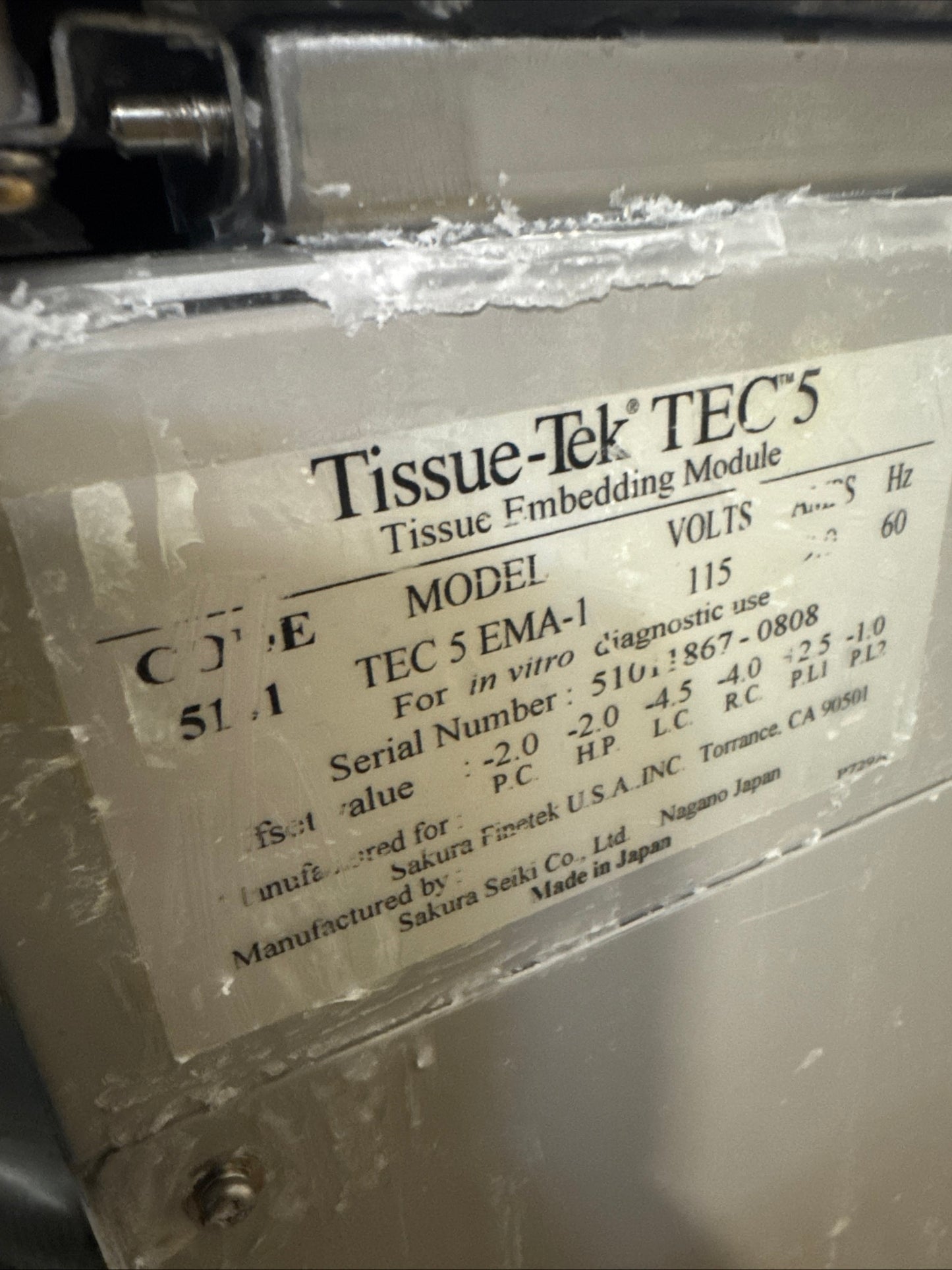 Sakura Tissue-Tek TEC 5 Embedding Module 5101 & Cryo Module 5102 Tested