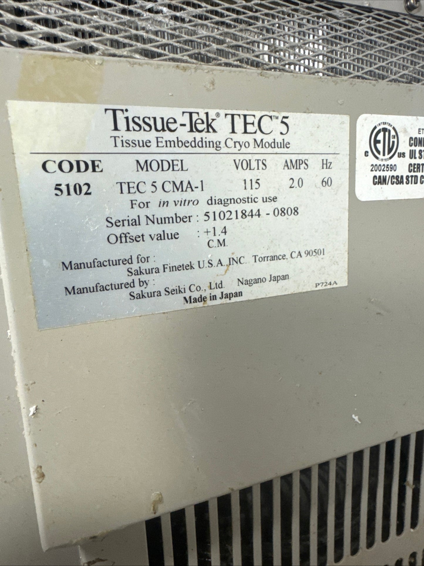 Sakura Tissue-Tek TEC 5 Embedding Module 5101 & Cryo Module 5102 Tested