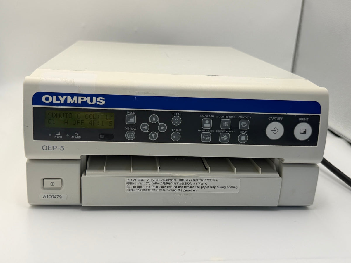 Olympus OEP-5 color video printer powered on front view