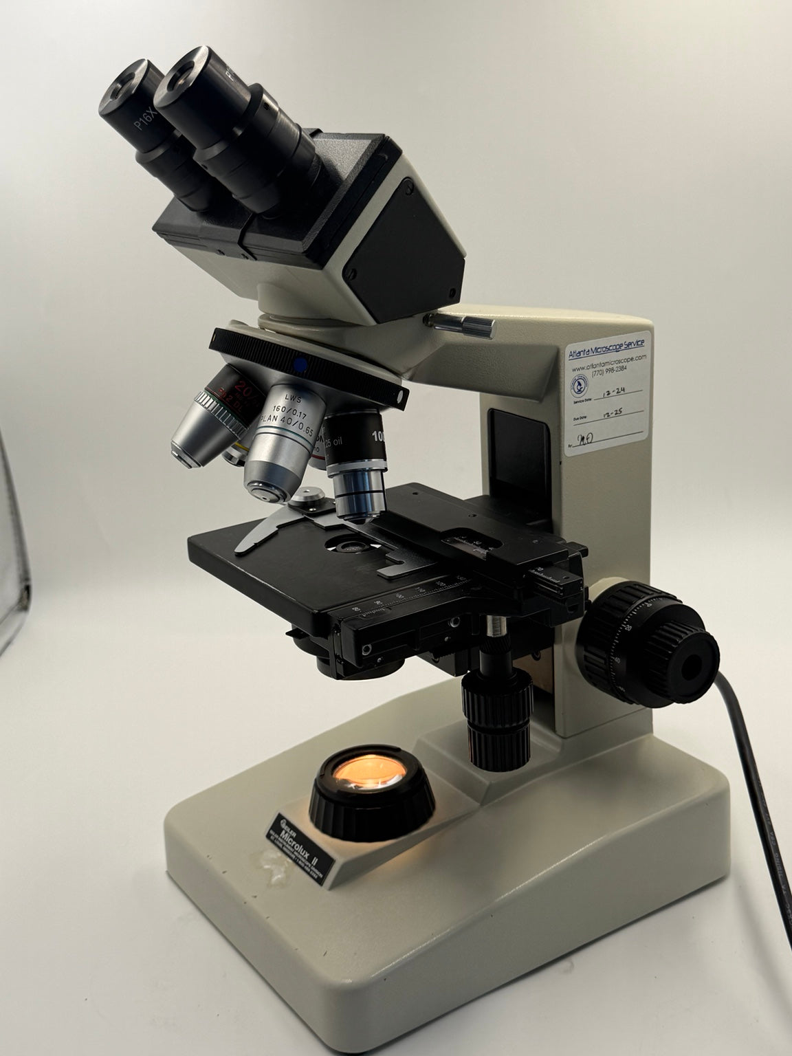 Seiler Microlux II binocular compound microscope side view
