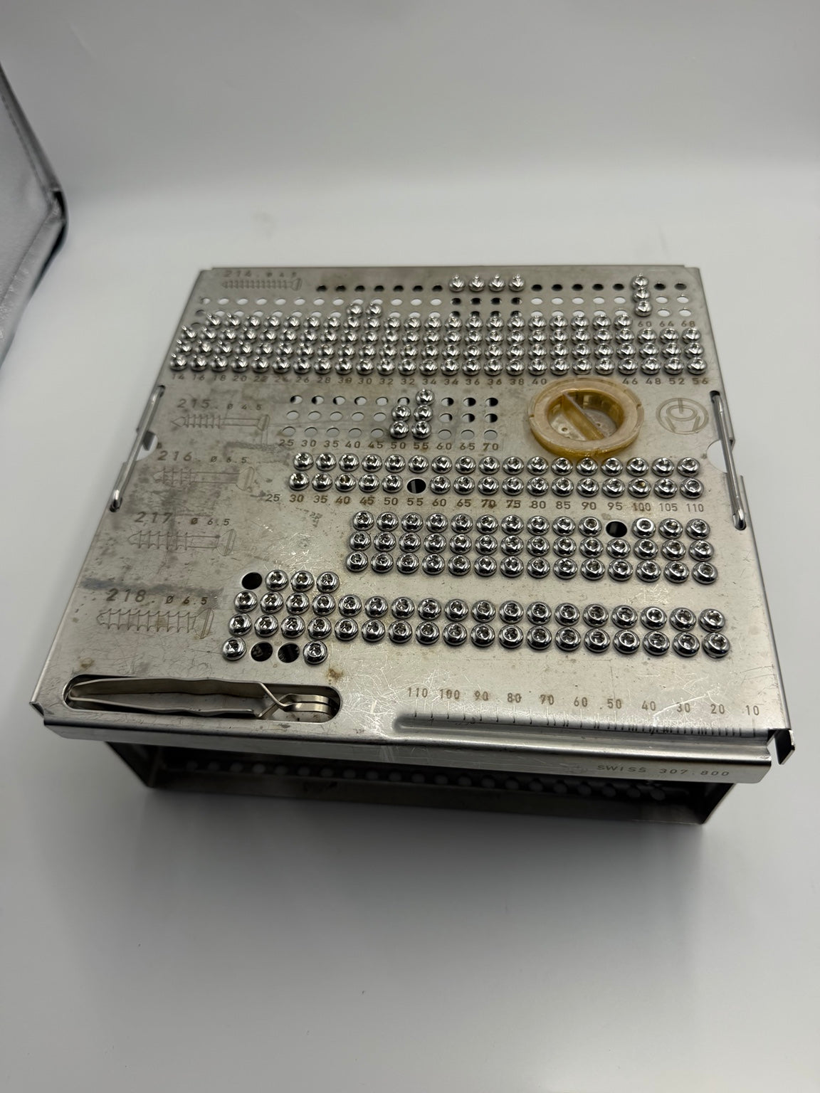 Full view of Synthes screw assortment and tray