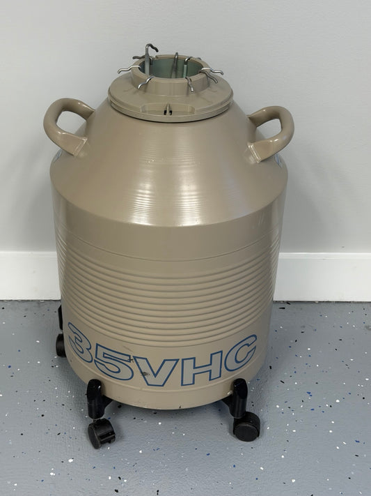 Taylor-Wharton 35VHC 35 liter cryogenic liquid nitrogen dewar front view