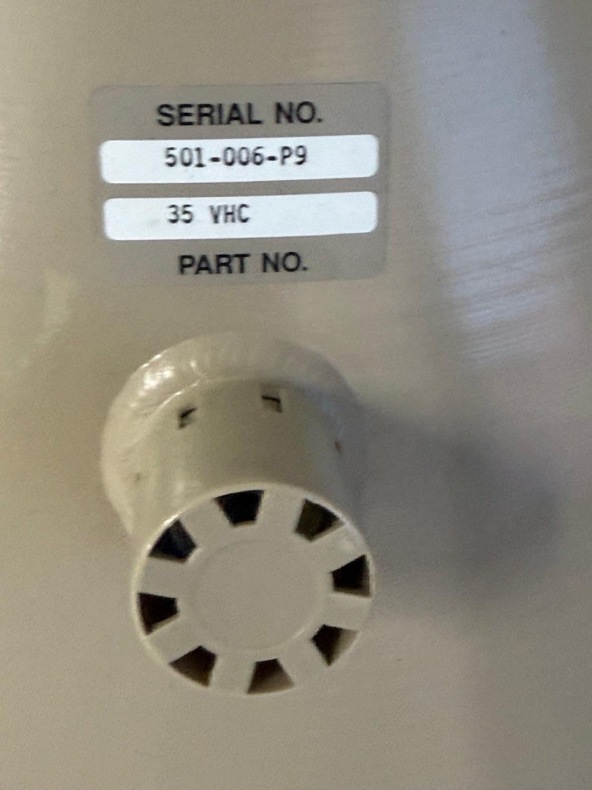 Taylor-Wharton 35VHC serial number label 501-006-P9