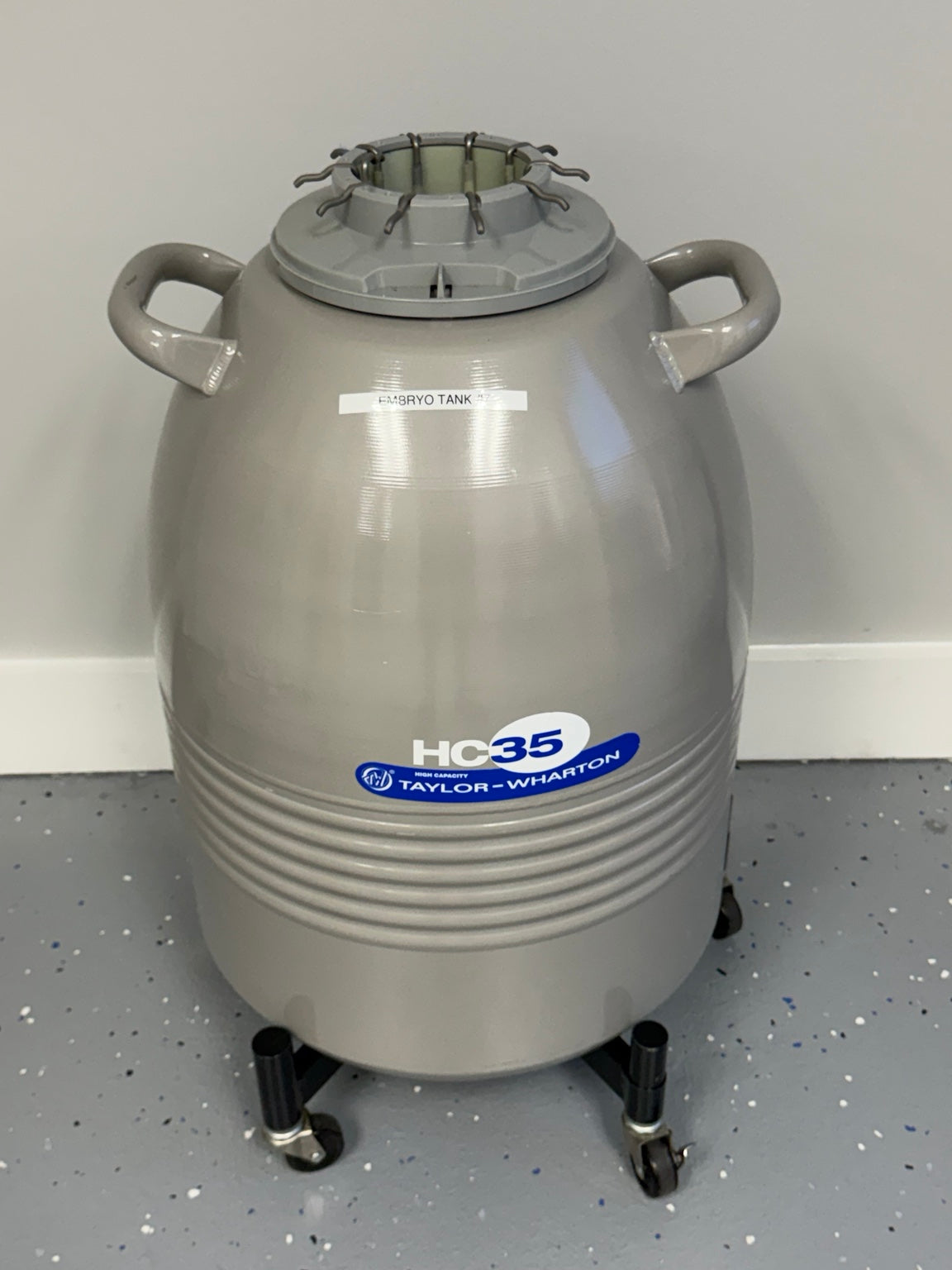 Taylor-Wharton HC35 35L liquid nitrogen cryogenic storage tank front view