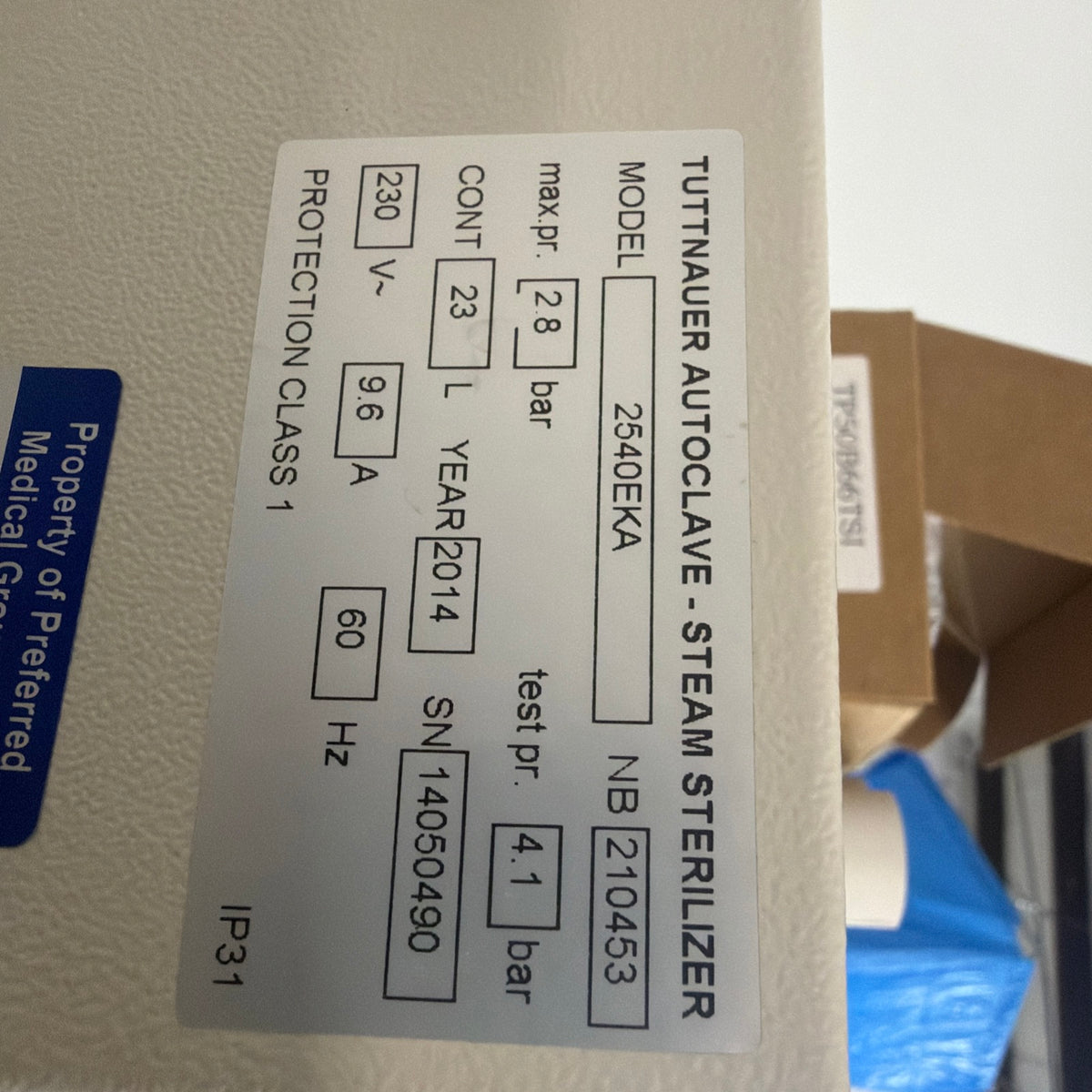 Tuttnauer 2540EKA EZ10K Autoclave 23L with Printer – Refurbished, 2014